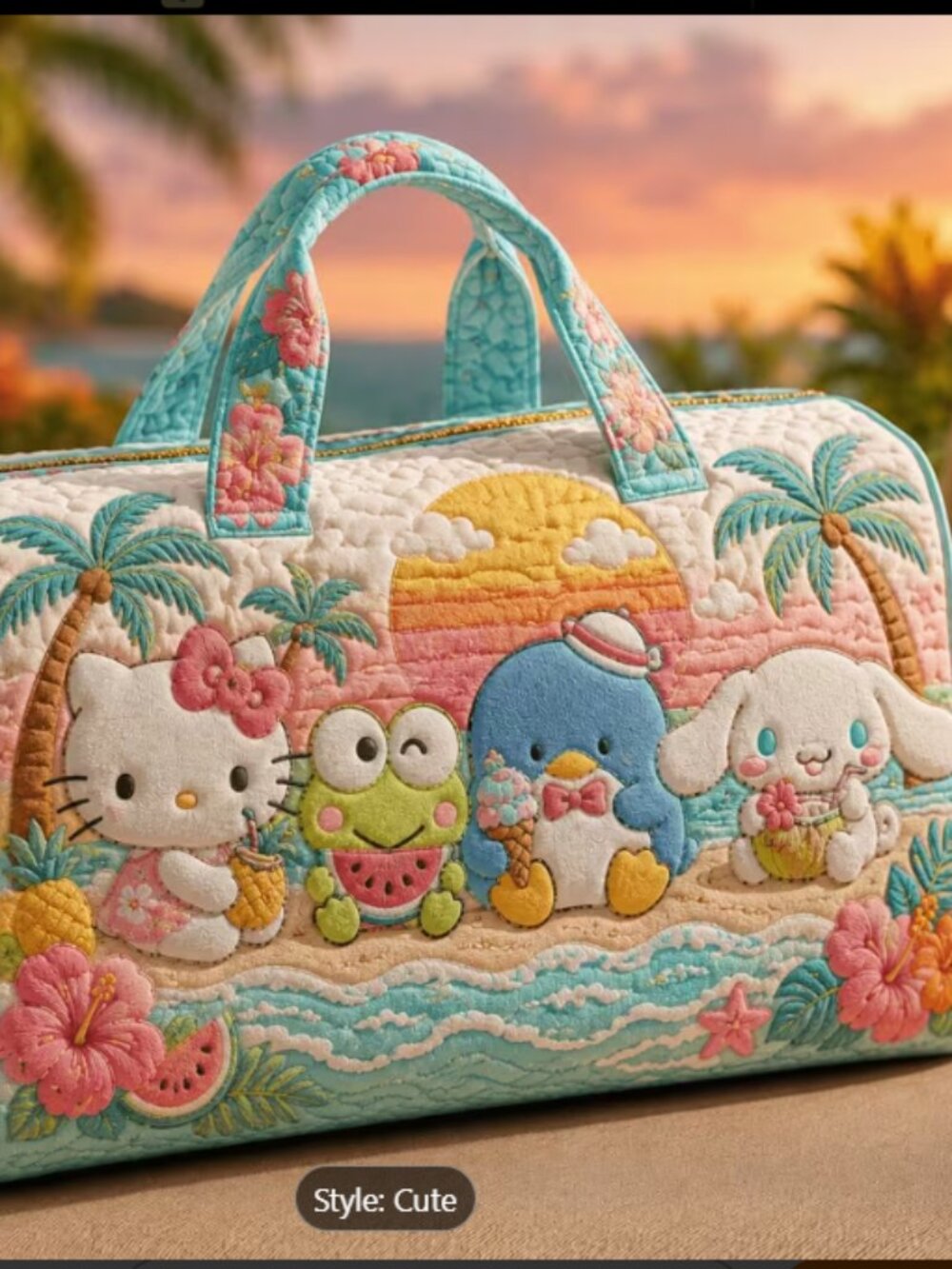 Sanrio Quilted Character Tropical Beach Travel Bag, Hello Kitty